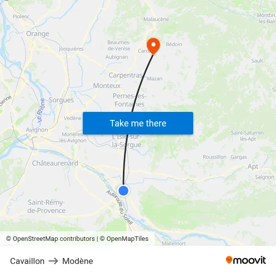 Cavaillon to Modène map