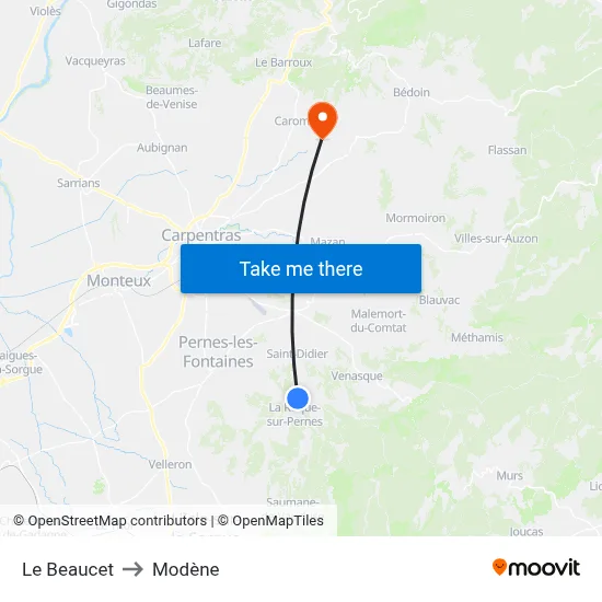 Le Beaucet to Modène map