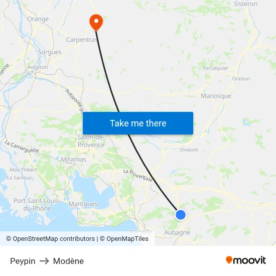 Peypin to Modène map