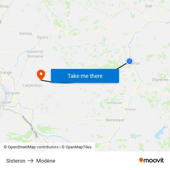 Sisteron to Modène map