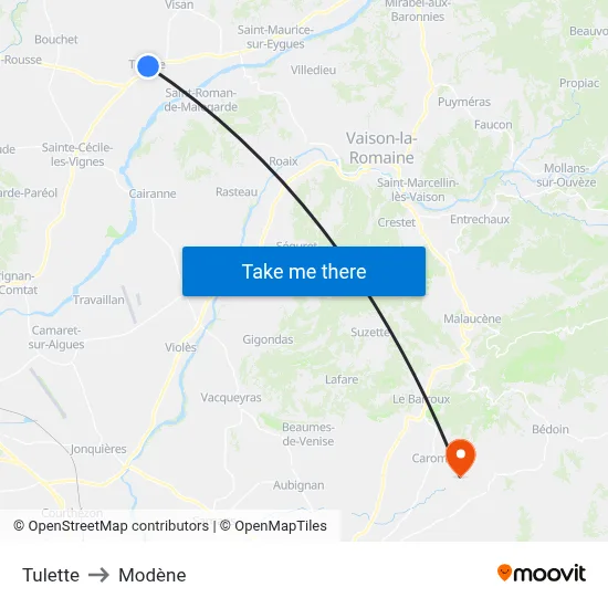 Tulette to Modène map