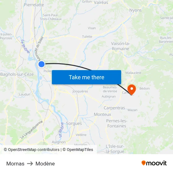 Mornas to Modène map