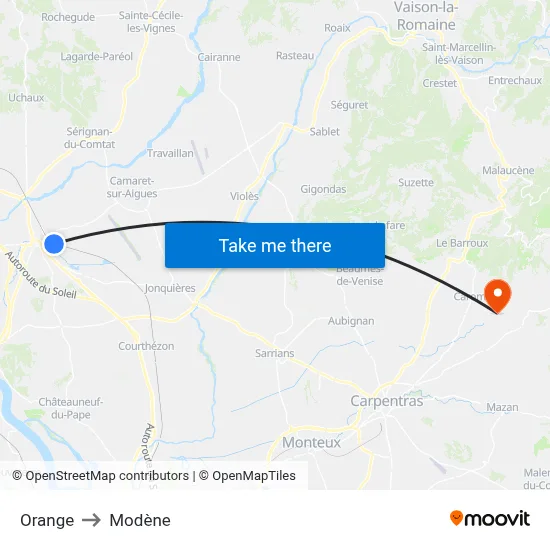 Orange to Modène map