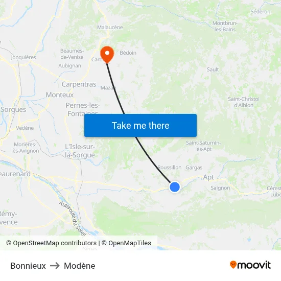 Bonnieux to Modène map