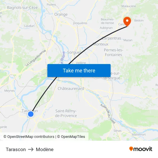 Tarascon to Modène map