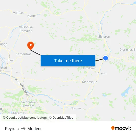 Peyruis to Modène map