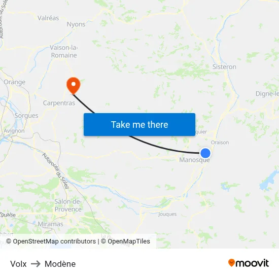 Volx to Modène map