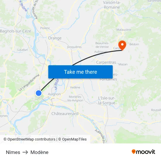 Nîmes to Modène map