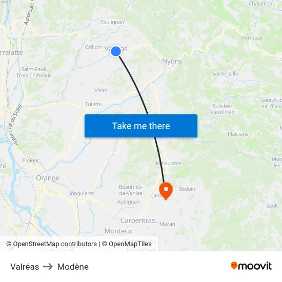 Valréas to Modène map