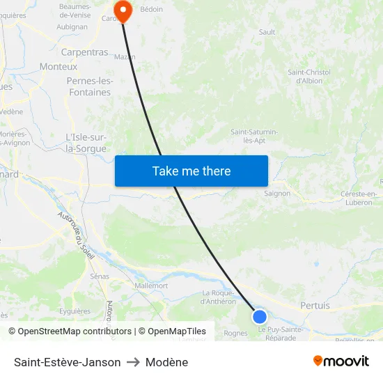 Saint-Estève-Janson to Modène map