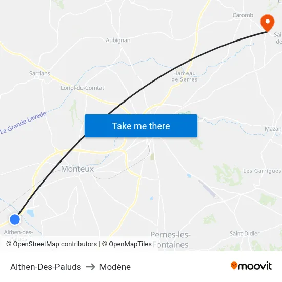 Althen-Des-Paluds to Modène map