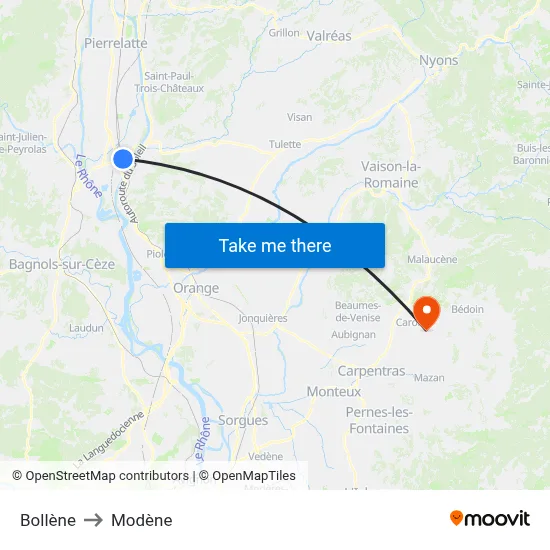 Bollène to Modène map