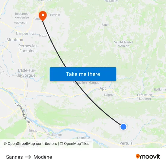 Sannes to Modène map
