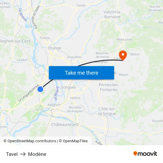 Tavel to Modène map