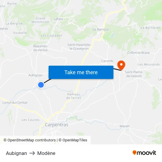 Aubignan to Modène map