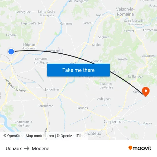Uchaux to Modène map