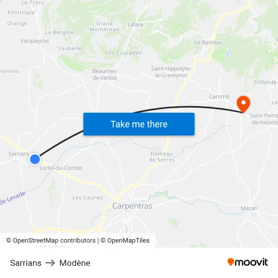 Sarrians to Modène map