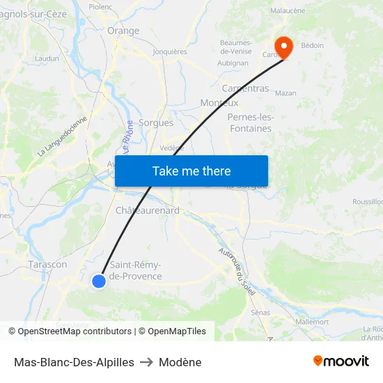 Mas-Blanc-Des-Alpilles to Modène map
