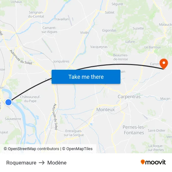Roquemaure to Modène map