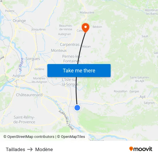 Taillades to Modène map