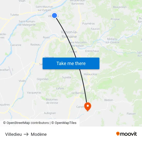 Villedieu to Modène map