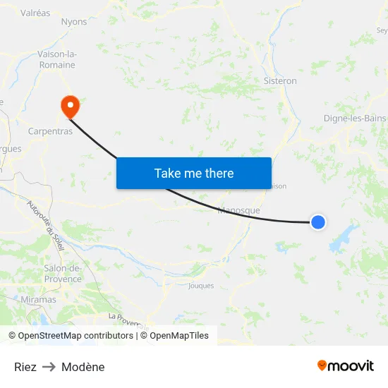 Riez to Modène map