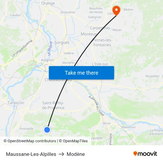 Maussane-Les-Alpilles to Modène map
