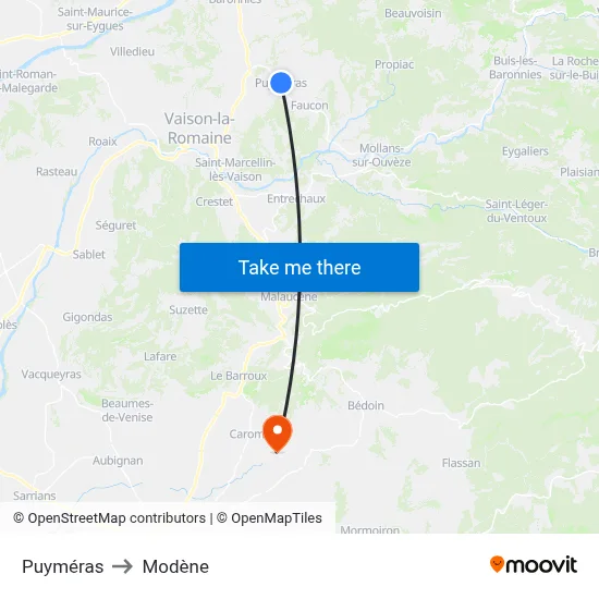 Puyméras to Modène map
