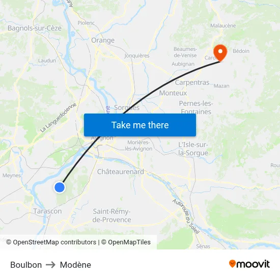 Boulbon to Modène map