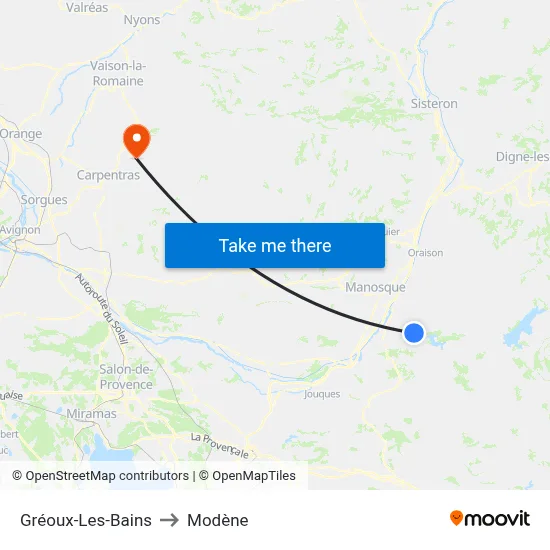 Gréoux-Les-Bains to Modène map