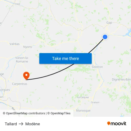 Tallard to Modène map