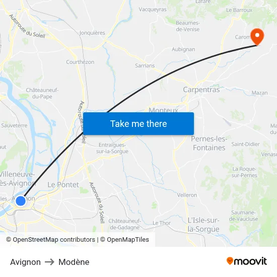 Avignon to Modène map