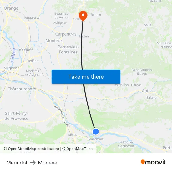 Mérindol to Modène map