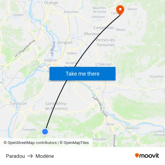 Paradou to Modène map