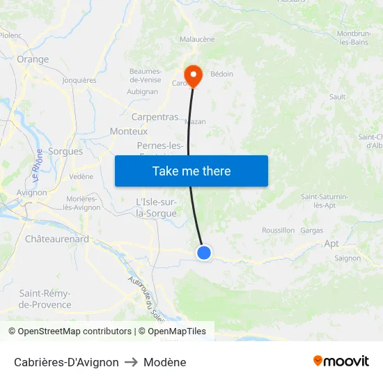 Cabrières-D'Avignon to Modène map