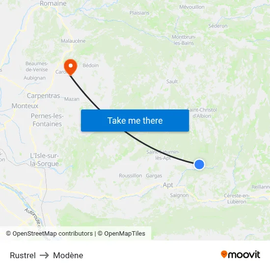 Rustrel to Modène map