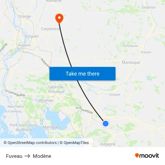 Fuveau to Modène map