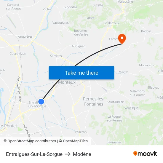 Entraigues-Sur-La-Sorgue to Modène map