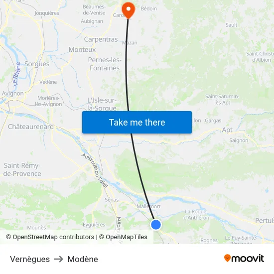 Vernègues to Modène map