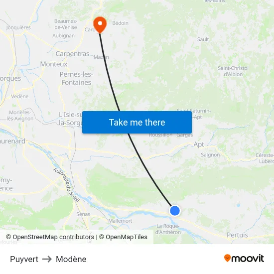 Puyvert to Modène map