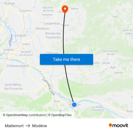 Mallemort to Modène map