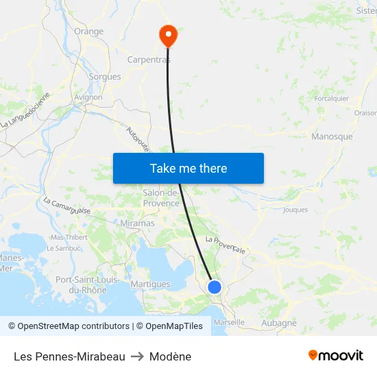 Les Pennes-Mirabeau to Modène map