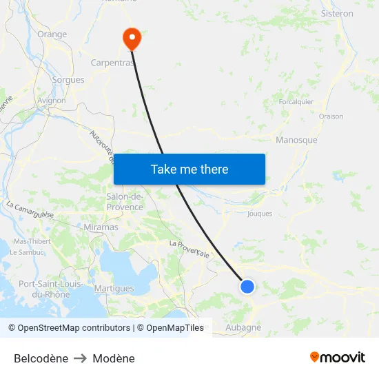 Belcodène to Modène map