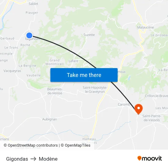 Gigondas to Modène map