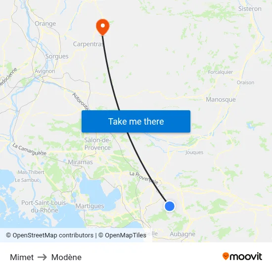 Mimet to Modène map
