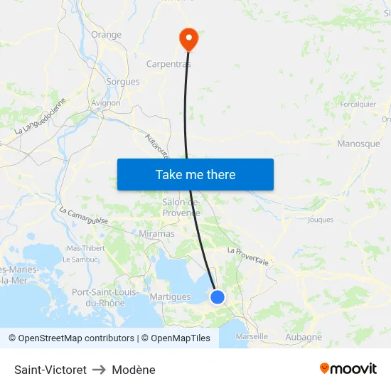 Saint-Victoret to Modène map