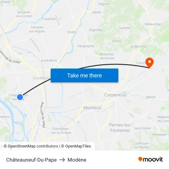 Châteauneuf-Du-Pape to Modène map