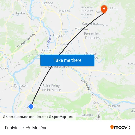 Fontvieille to Modène map