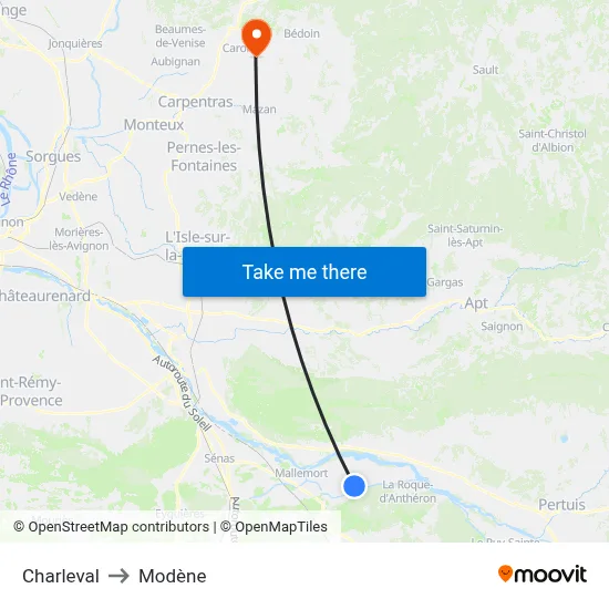 Charleval to Modène map