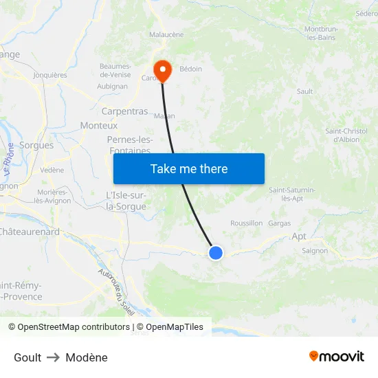 Goult to Modène map